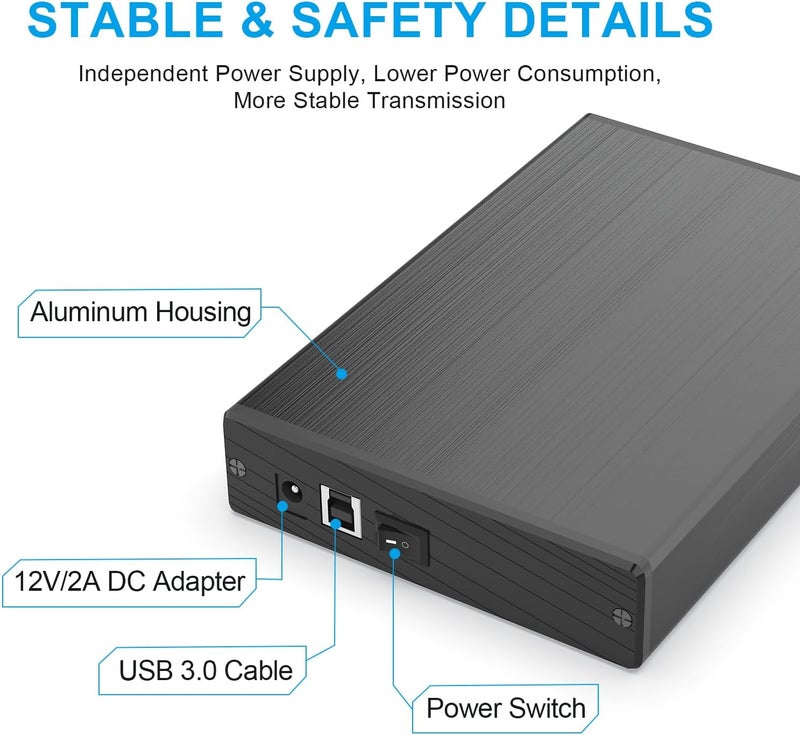 Godo حافظة القرص الصلب 3.5 بوصة USB 3.0، قاعدة عمودية خارجية مع حامل للقرص الصلب SATA HDD SSD 3.5 بوصة، علبة محرك من سبائك الألمنيوم تدعم حتى 18TB مع UASP، محول طاقة - Image 4